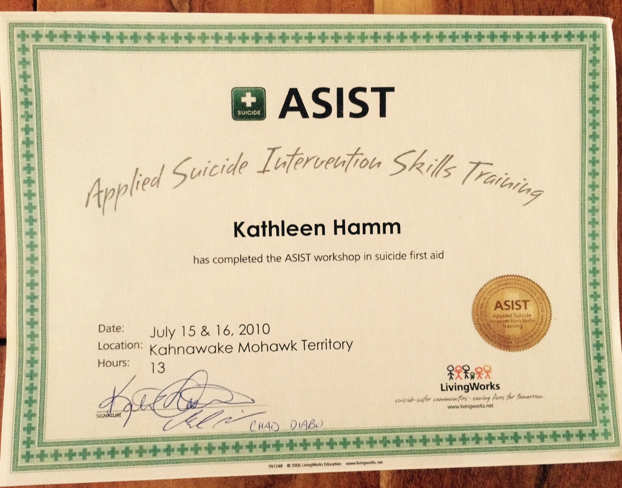 Applied Suicide Intervention Skills Training Portfolio 3253