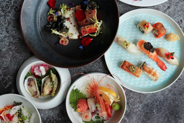 Sushi on platters