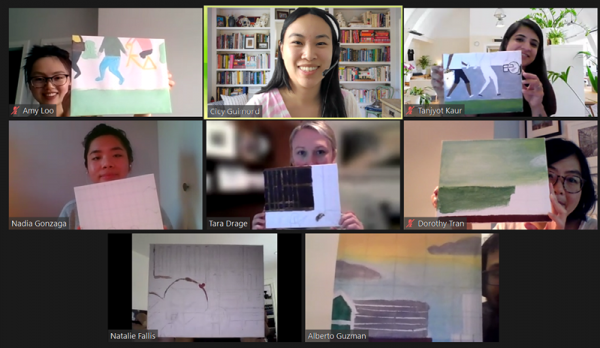 A screenshot of ES colleagues and their completed paintings