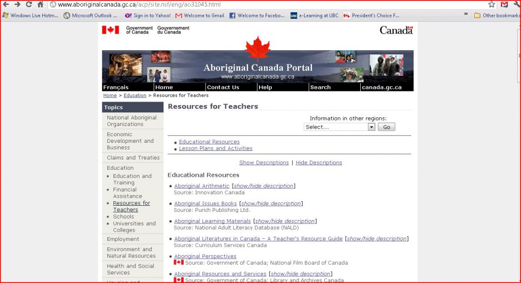 Aboriginal Canada Portal: Resources for Teachers — ETEC 521 ...