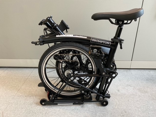 A Brompton bicycle, folded