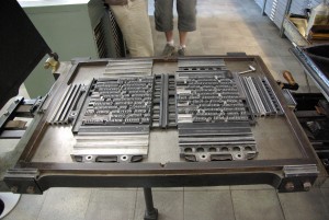 Moveable type lock-up on a Gutenberg style press, Creative commons license