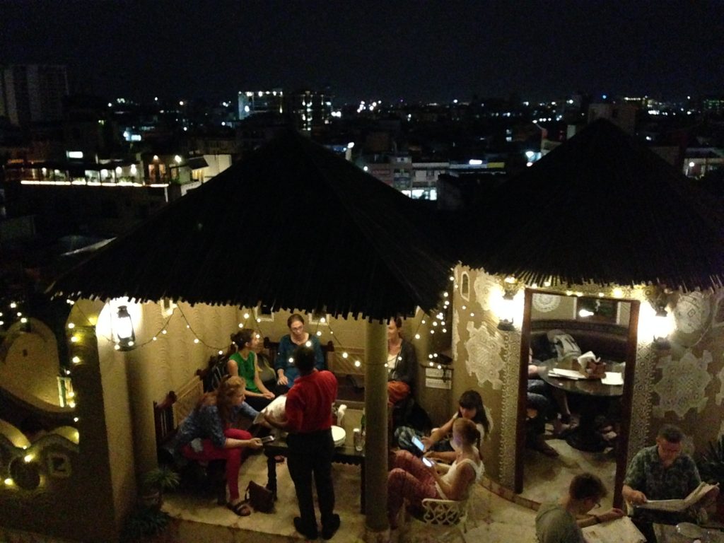 Dinner at a rooftop restaurant in Jaipur after a long day of classes.