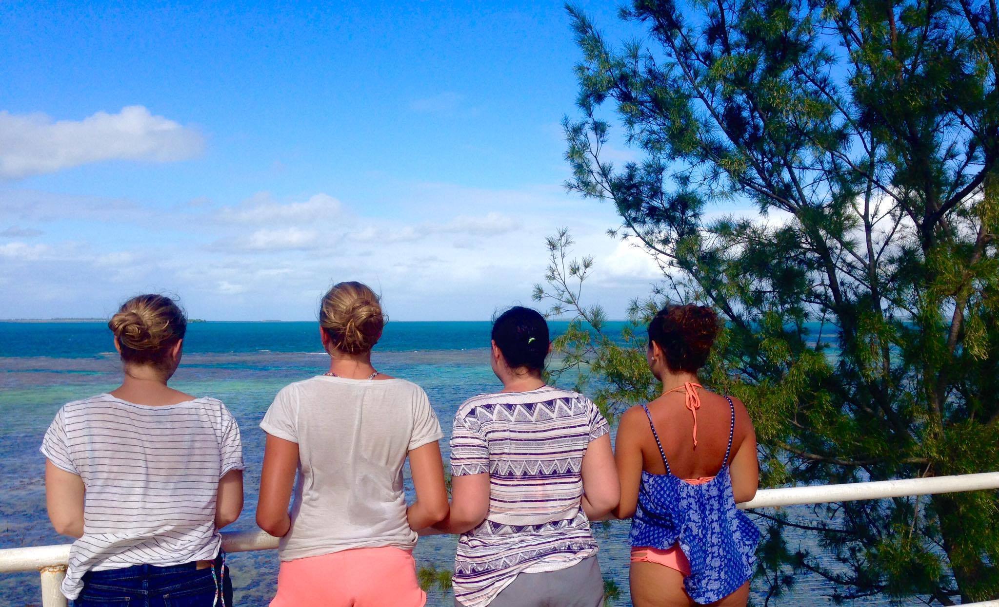 Me and the 3 German girls I met in Tonga over looking the Pacific.