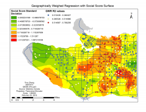 GWR R2 results with Social Score surface.