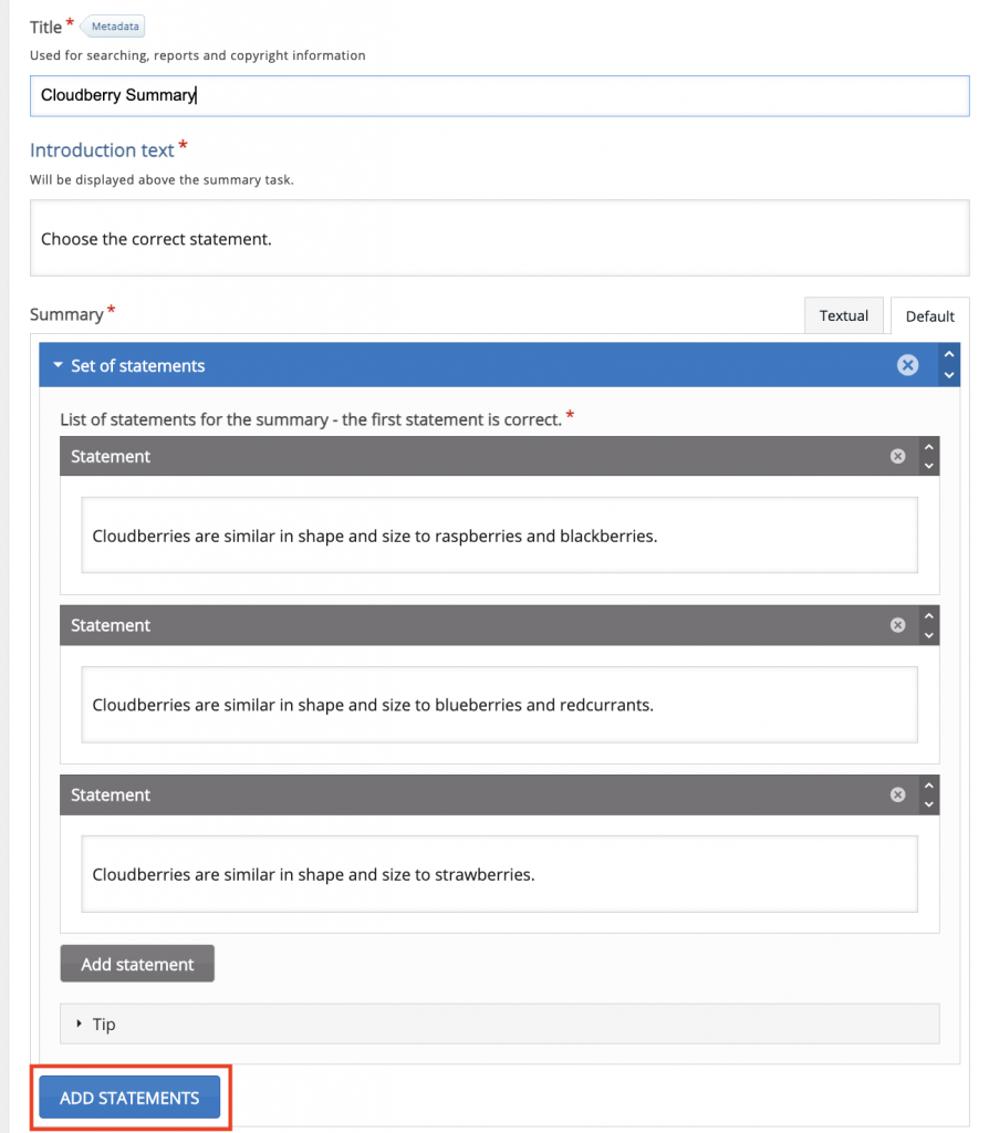 Cloudberry Summary - Add Statements Button