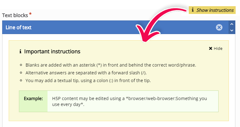 Showing instructions on how to create content