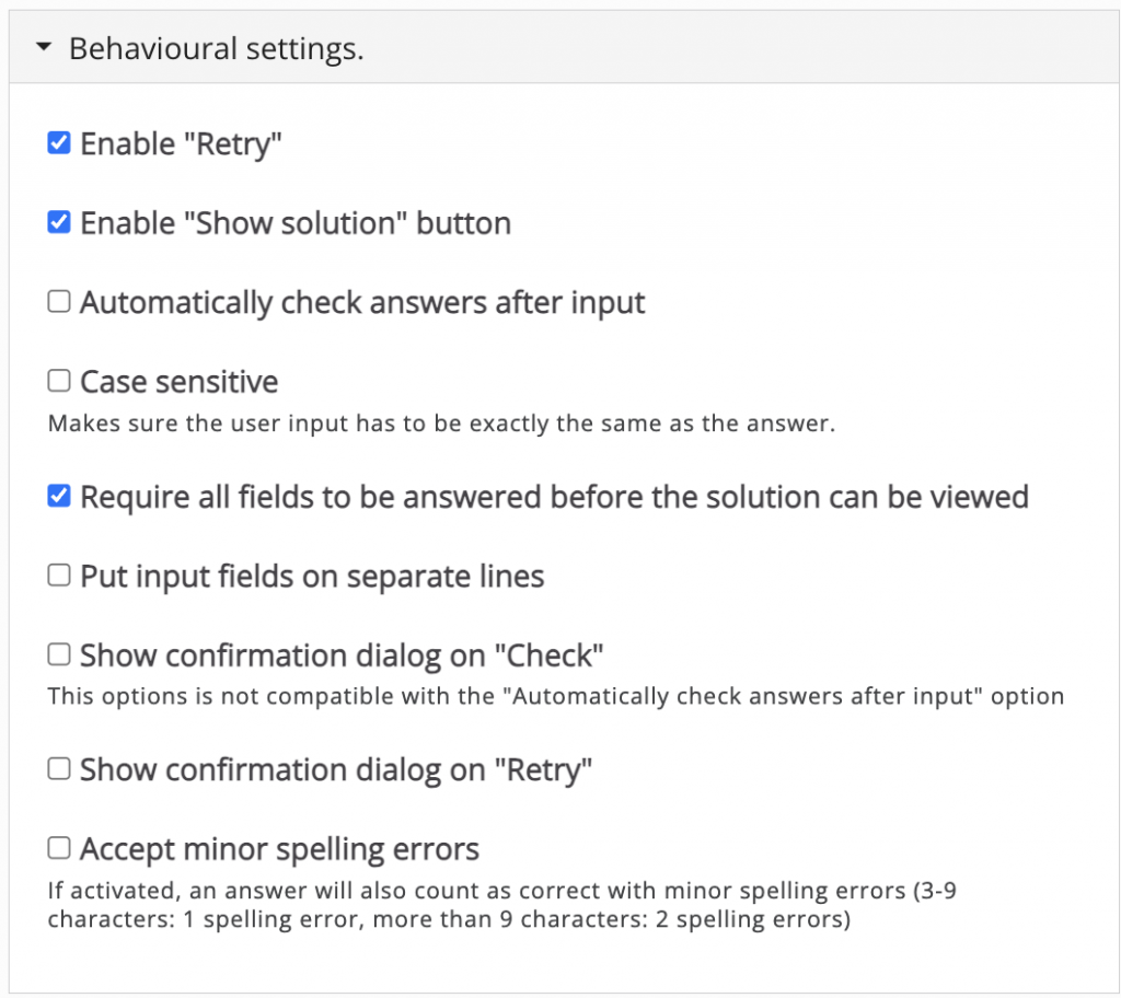 Behavioural Settings for Fill-in-the-blank