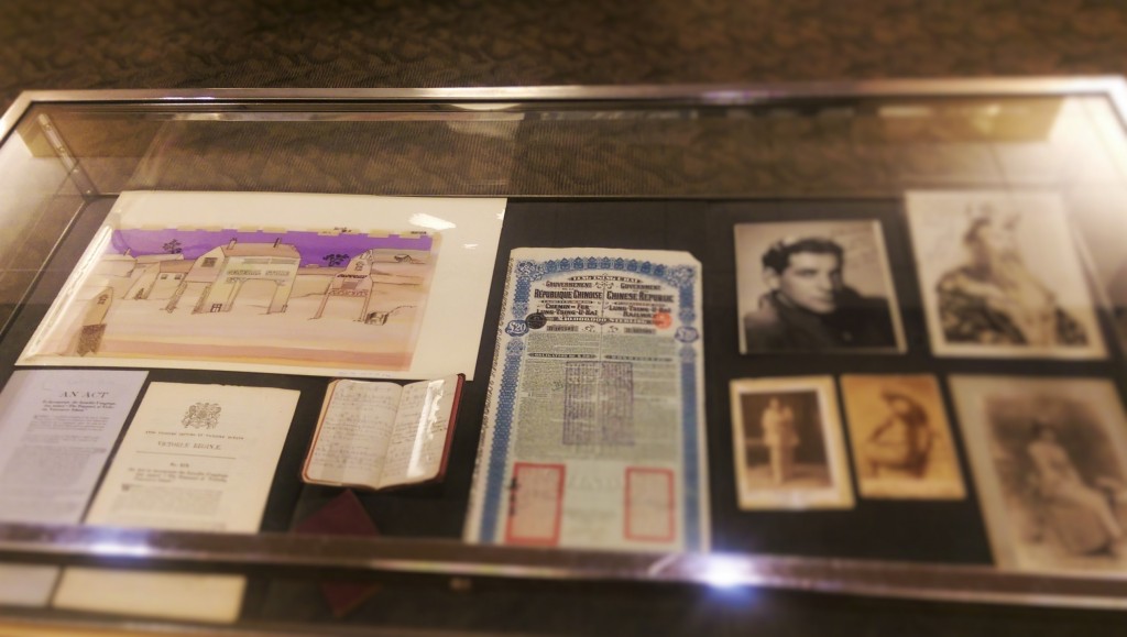 An animation cel amongst the archival artifacts on display one week at UBC's Rare Books and Special Collections.