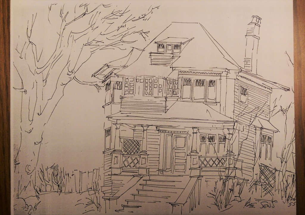Sens's sketch of an old house from Vancouver's West End, at RBSC and also featured on Vanderhill's website. 