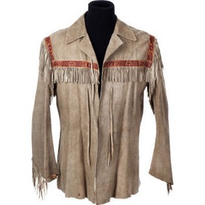 This is one of the actual jackets that John Wayne wore for a movie. It is currently being auctioned as a collectible.