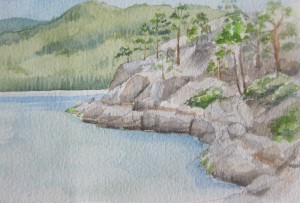 watercolour sketch sechelt inlet