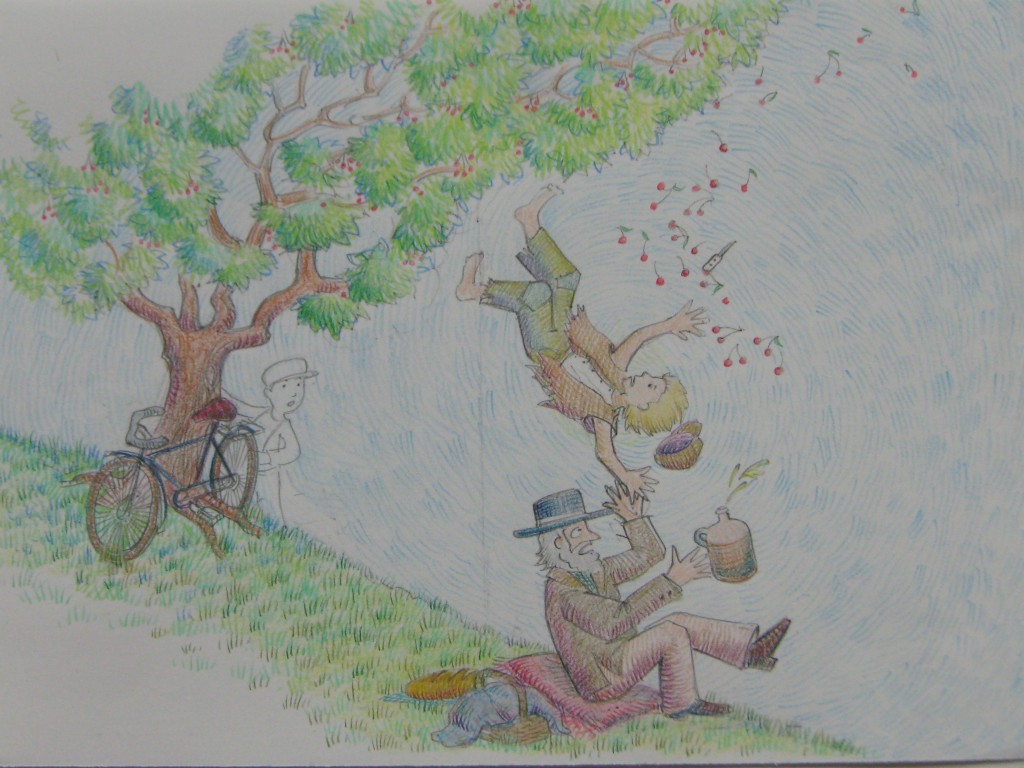 "and then he fell" pencil drawing