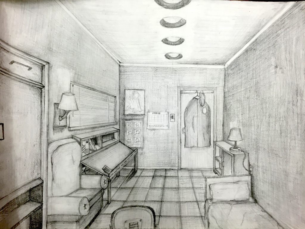 One Point Perspective Room Drawing Jennifer Chen