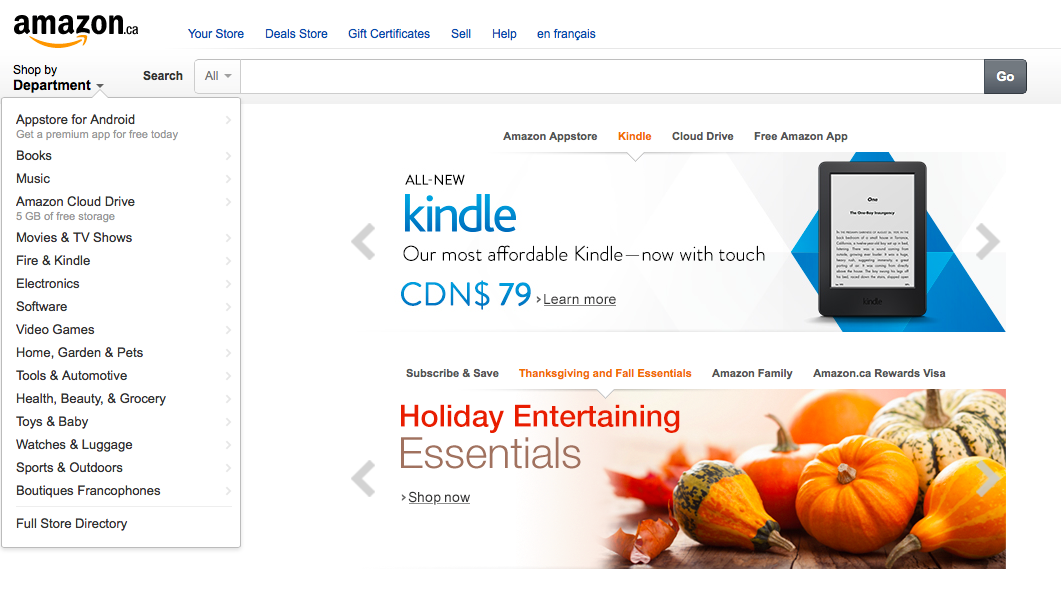 screen shot of AMAZON.CA