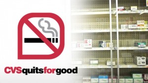 Near empty cigarette shelves are seen at a CVS store in New York