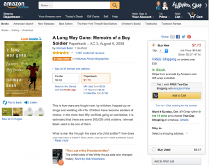 Amazon.com webpage for the memoir, A Long Way Gone