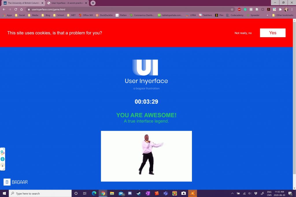 Screenshot at end of User Inyerface