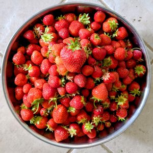 a big bowl of strawberries