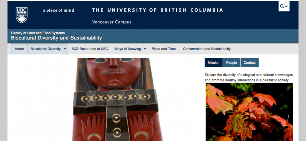 Screenshot of UBC Biocultural Diversity website