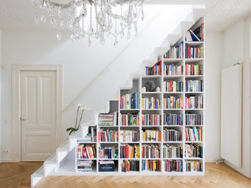 books under staircase