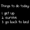 Things to do today: 1. Get up. 2. Survive. 3. Go back to bed.