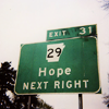 road sign: hope, next right