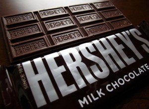 Hershey's chocolate bars are shown in this photo illustration in Encinitas, California January 29, 2015. REUTERS/Mike Blake