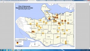 This map was taken from the Vancouver Police Department data and was used to understand the application ArcGIS software in real life. 