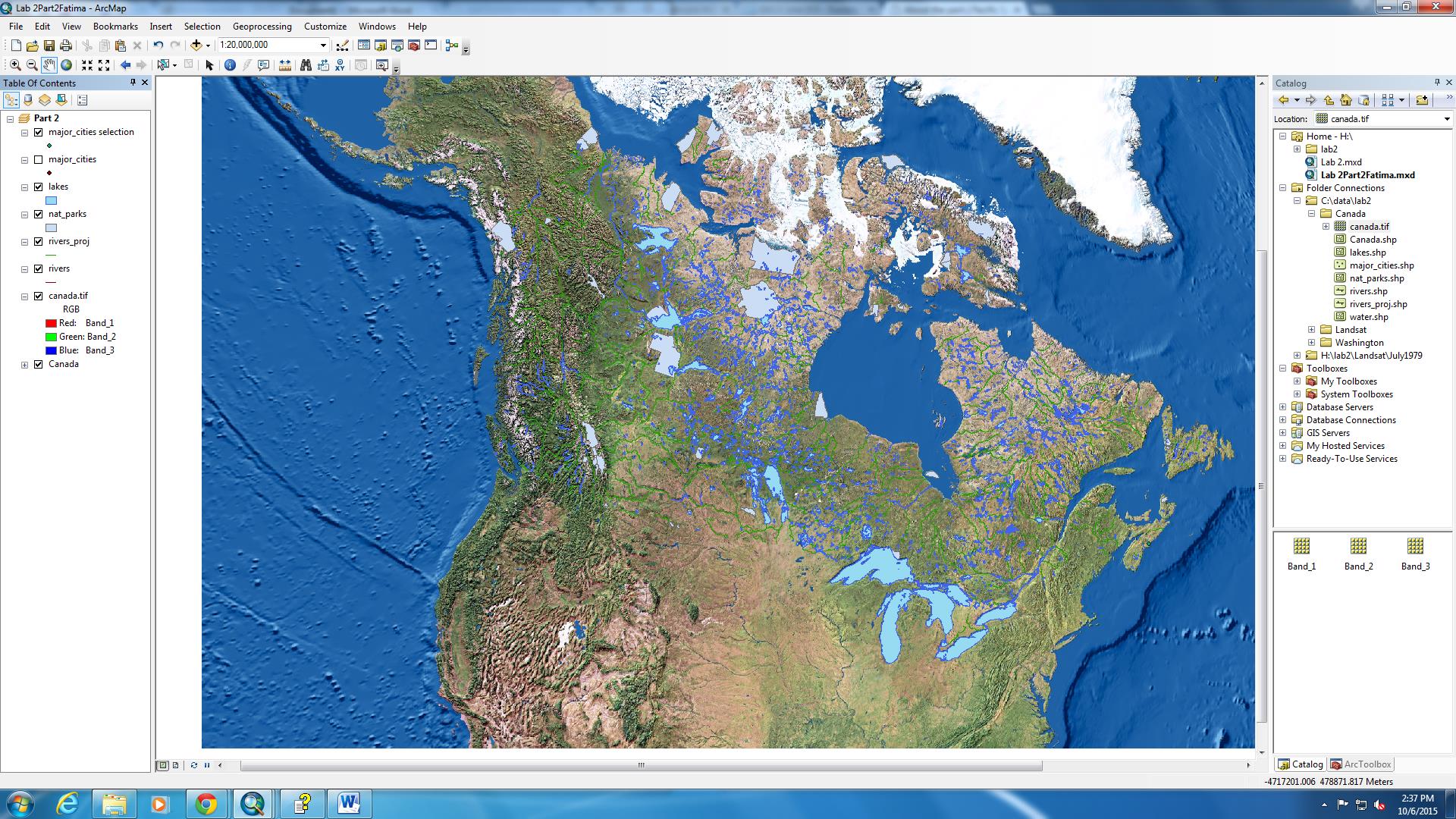ArcMap Canada's Rivers, Lakes, Cities and Parks