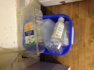 Recycling system prior to assignment: Quick to fill, therefore resulting in extra recyclables being thrown into the garbage. Each week, one roommate was assigned to take out the recycling, which included sorting it before disposing of it into apartment building communal bins in the basement. This unattractive task was therefore not performed very regularly.