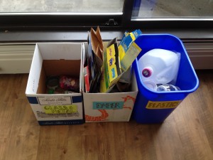 Recycling system post action: More bins which can hold more recyclables, preventing them from being thrown into the garbage. The already-sorted-recyclables also encouraged much more frequent disposal into the communal bins.