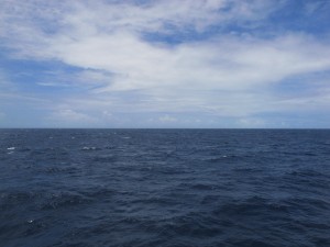 Tarawa's lagoon, visible in the distant clouds