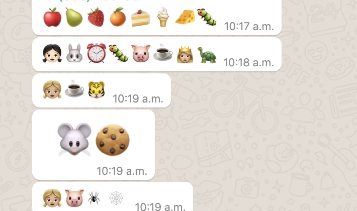 screen capture of text messages using emoji to represent popular children's stories
