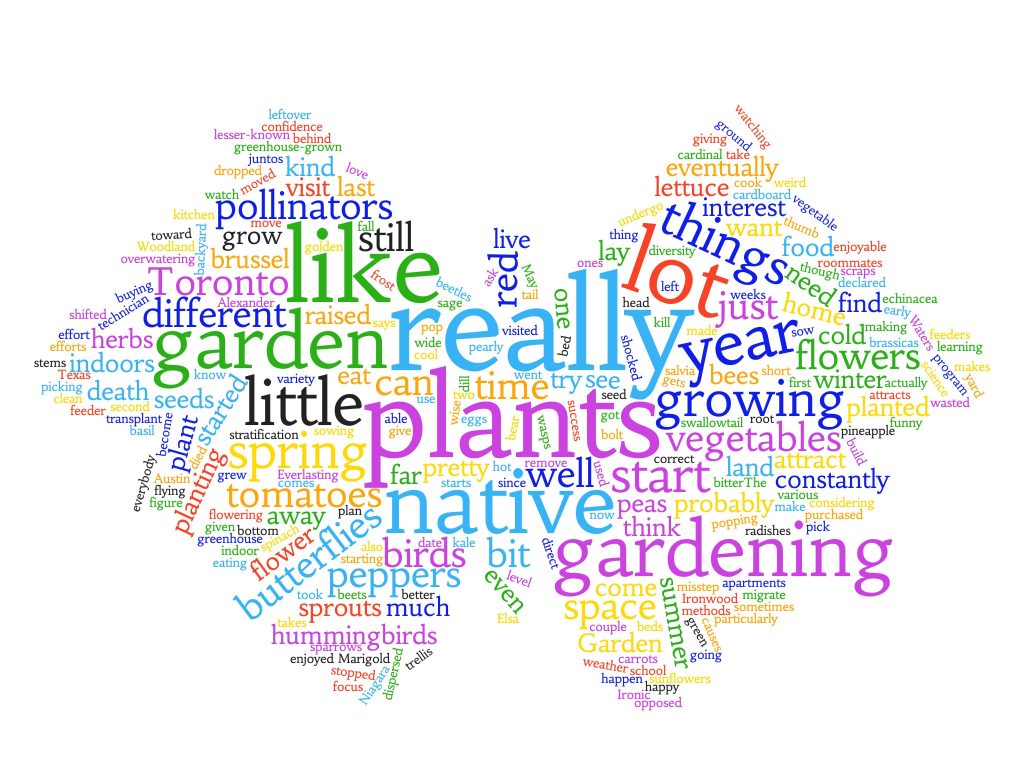 word cloud image in the shape of a butterfly