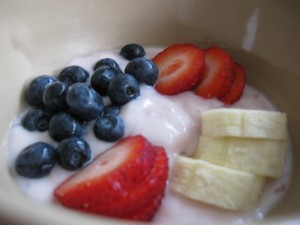 enjoying fruits and yogurt on a hot summer day