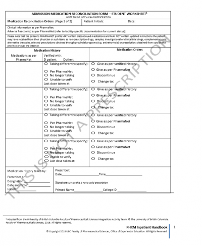 Medication Reconciliation – OEE Student Toolbox For Practicums