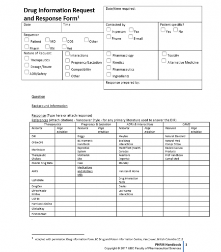 Drug Information Request and Response Form – OEE Student Toolbox For ...