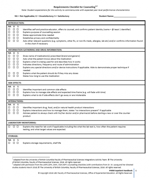 Counseling Requirements Checklist – OEE Student Toolbox For Practicums