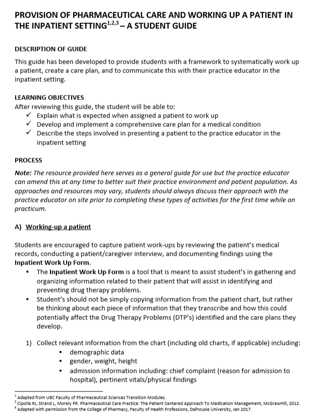 Patient Care WorkUp and Presentations OEE Student Toolbox For Practicums