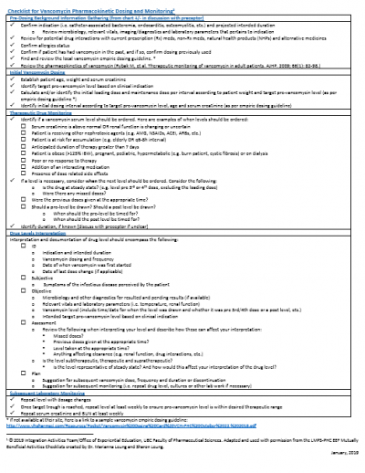 Vancomycin Pharmacokinetic Dosing and Monitoring Checklist – OEE ...