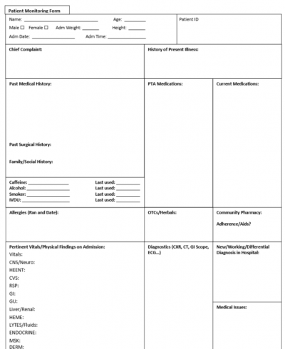 Patient Work-up and Monitoring Form Example (Inpatient) – OEE Student ...