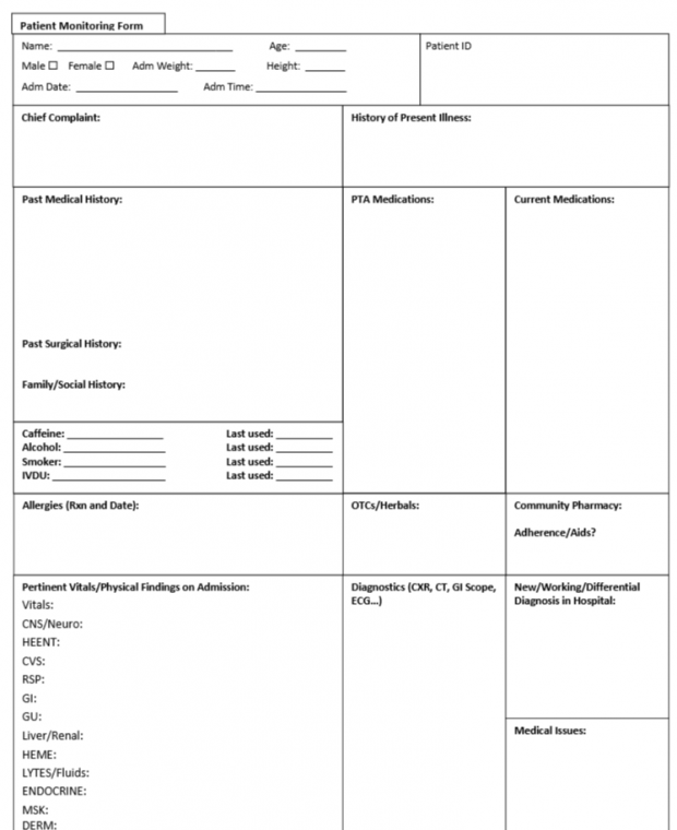 Patient Workup and Monitoring Form Example (Inpatient) OEE Student