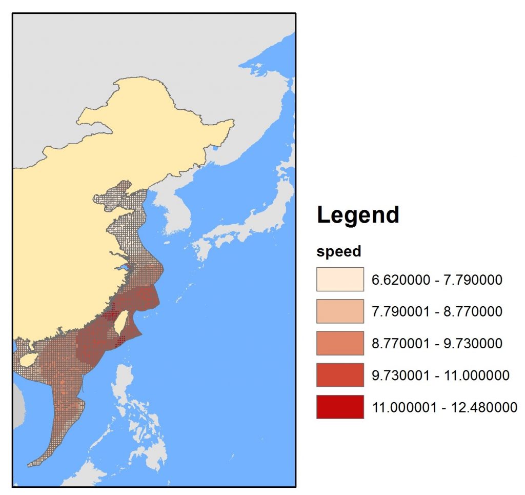 Wind Speeds in meters per second before classification Potential