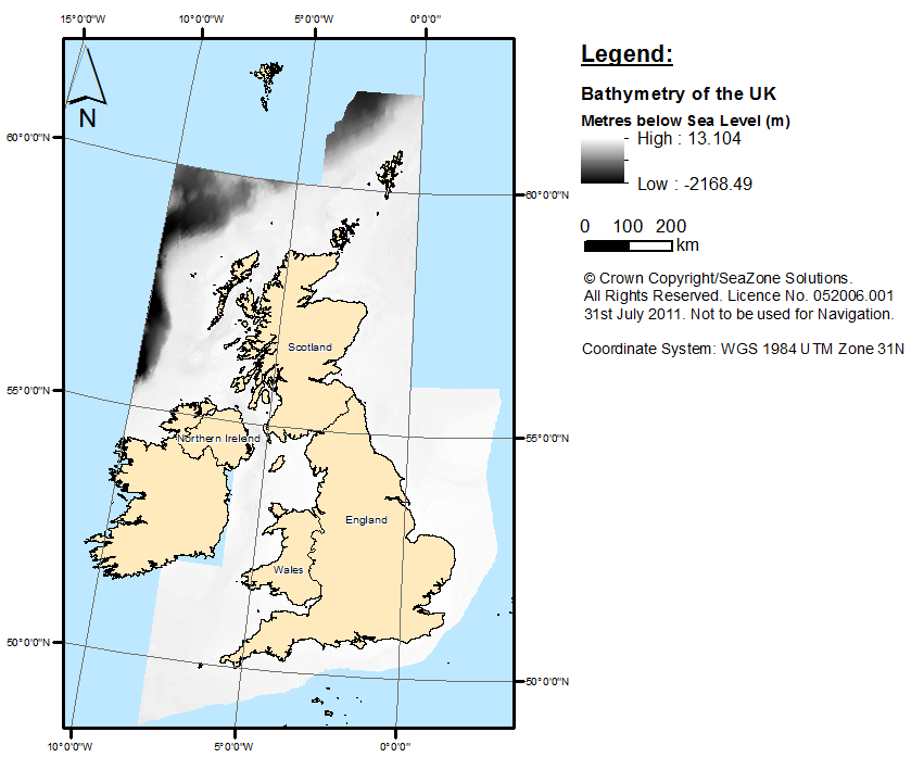 Figure 1: The bathymetry of the UK Continental Shelf