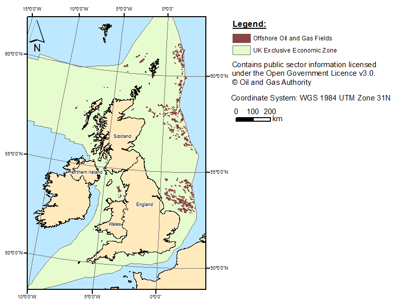 Figure 4: Oil Fields on the UK Continental Shelf