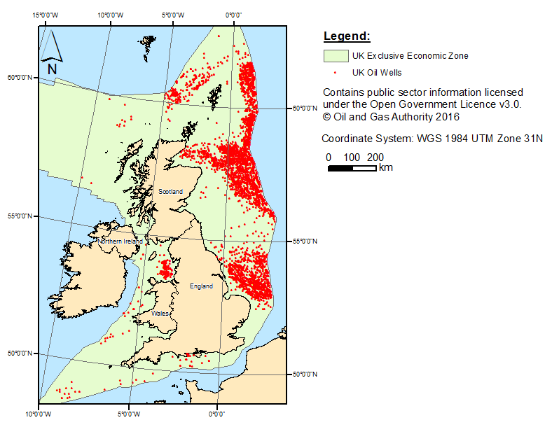 Figure 3: Oil Wells on the UK Continental Shelf