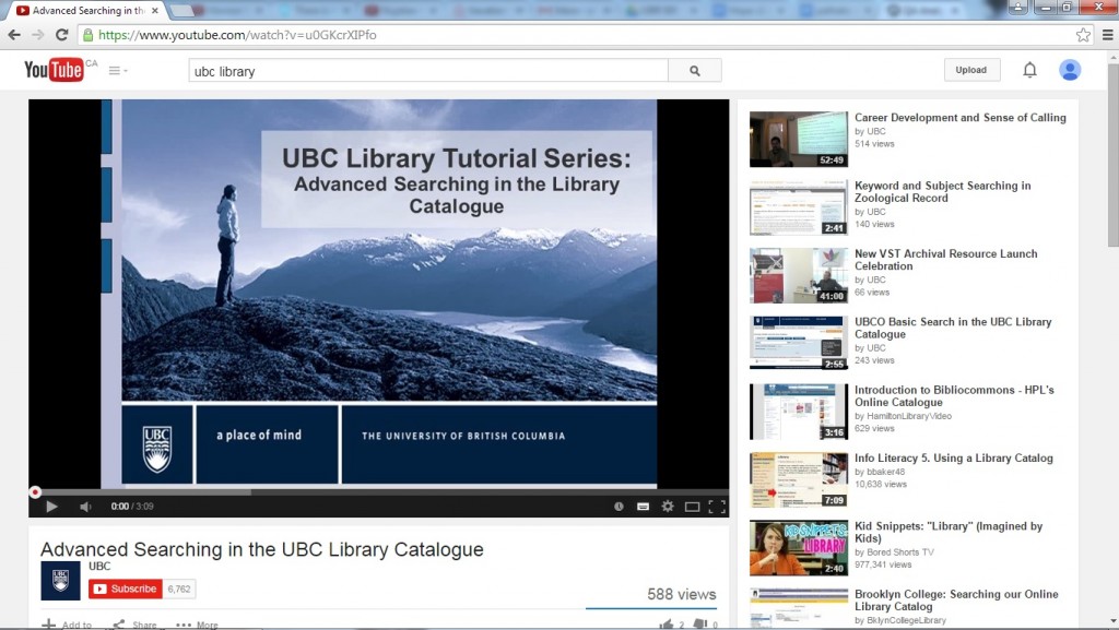 This is an example of a YouTube video that UBC Library provides.