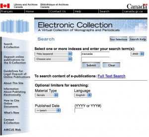 Front page of LAC's Electronic Collection (public access)