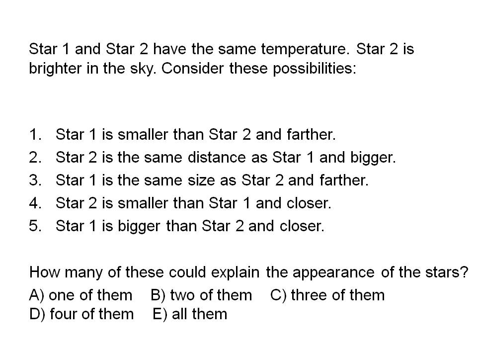 Clicker question about stars' brightness, distance and size.